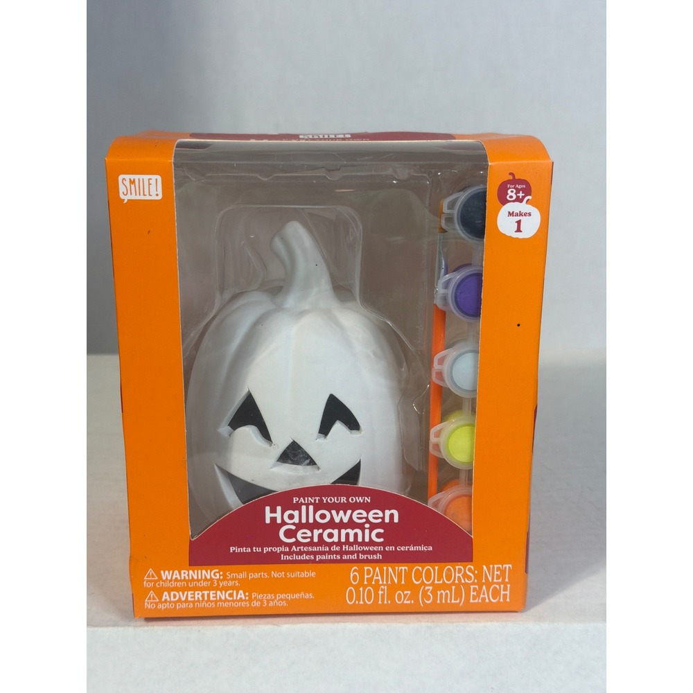 Smile Paint Your Own Halloween Ceramic Jack-O-Lantern Kit 6 Paints & Brush